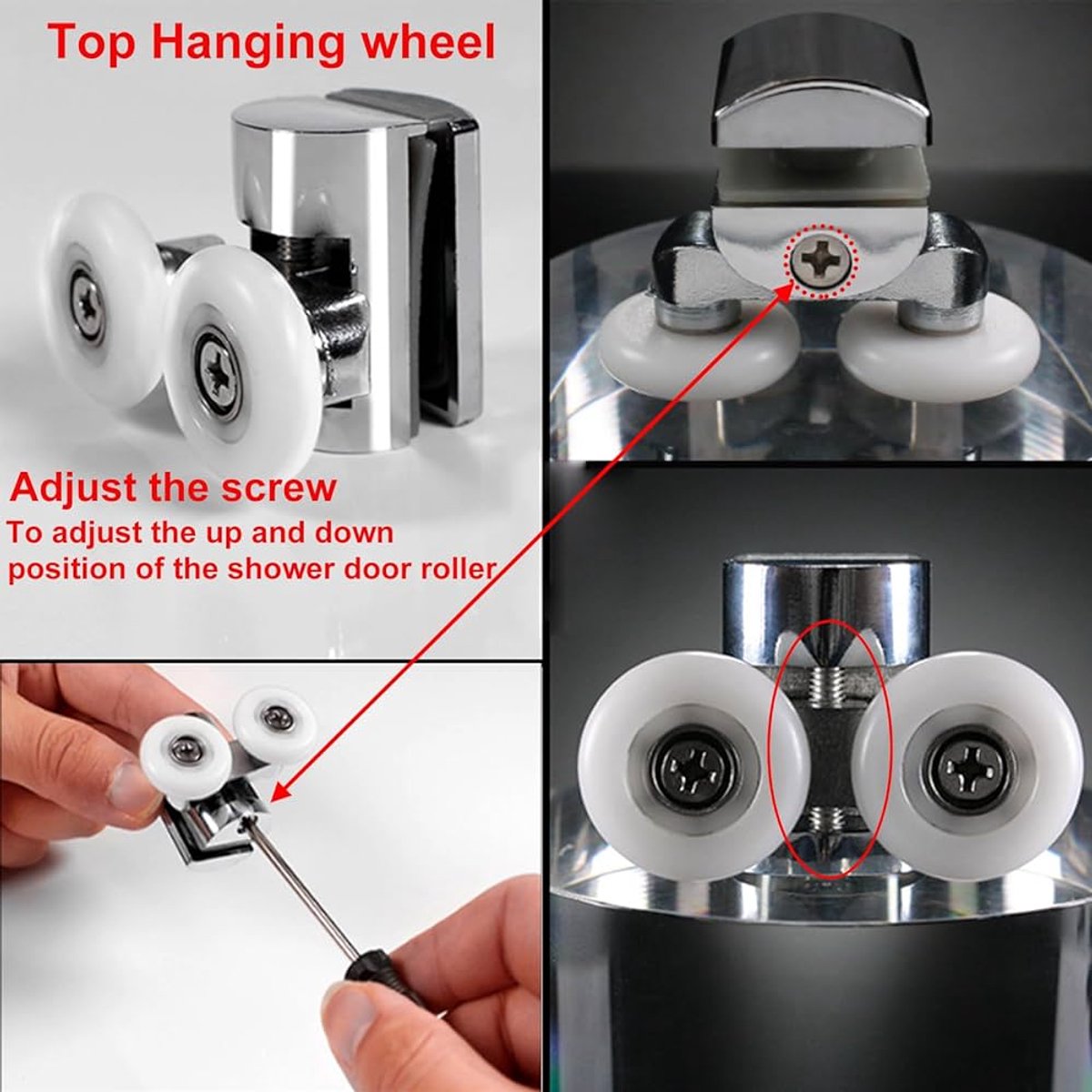 Double zinc alloy shower door roller - set of 4 - suitable for glass - Image 4
