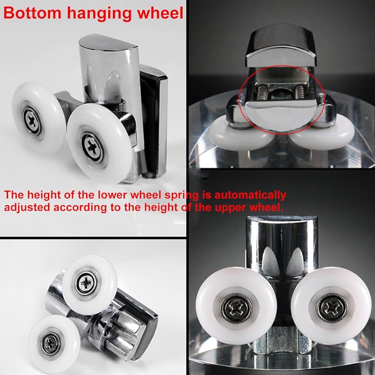 Double zinc alloy shower door roller - set of 4 - suitable for glass - Image 5