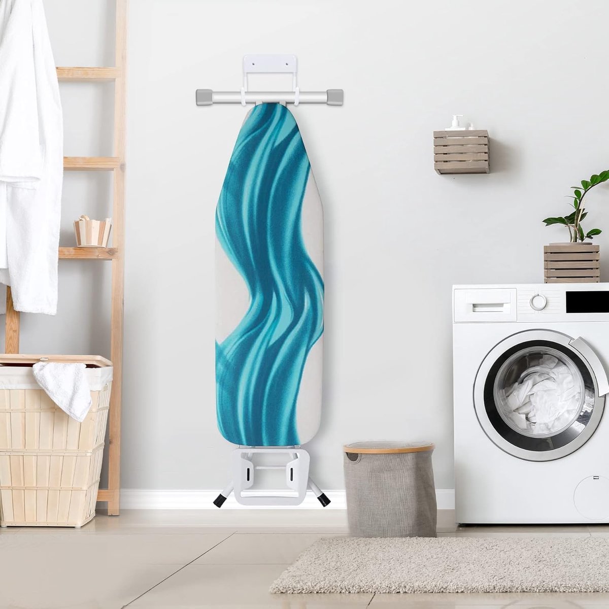 Ironing board holder - Ironing board hanging system - Hook for ironing board - Wall-mounted ironing board holder - Ironing board organizer - Hook - Storage hooks - wall hooks - tool hooks - for laundry rooms, garages and storage rooms - 12*11*6 cm - white - Image 4