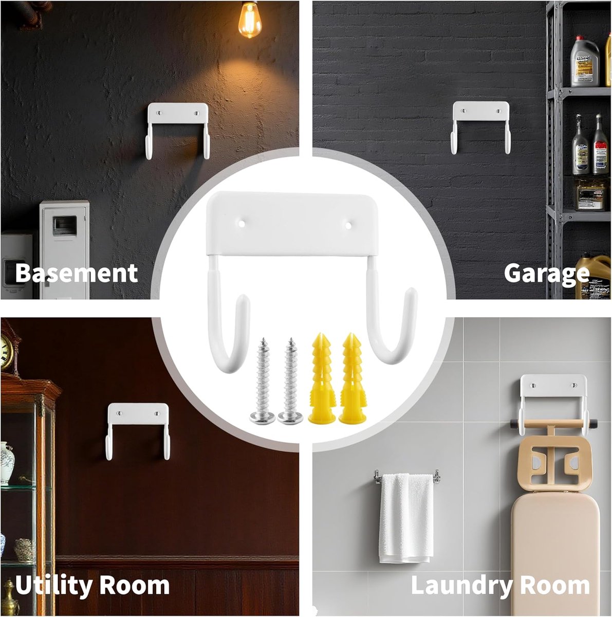 Ironing board holder - Ironing board hanging system - Hook for ironing board - Wall-mounted ironing board holder - Ironing board organizer - Hook - Storage hooks - wall hooks - tool hooks - for laundry rooms, garages and storage rooms - 12*11*6 cm - white - Image 6