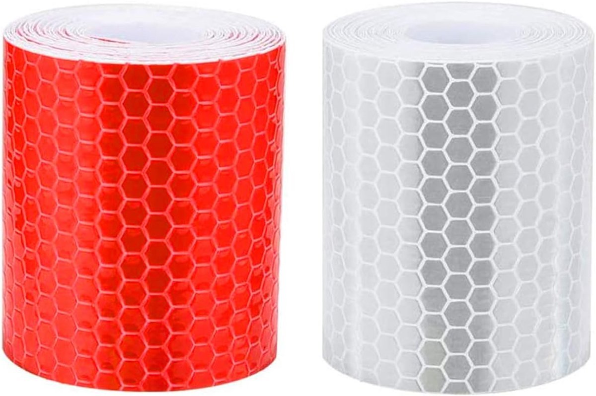 Reflective Tape - Reflection Tape - R2 rolls 5cm × 3 Meters - Self-Adhesive - Reflective Tape - Reflective Tape Self-Adhesive Sticker High Visibility - For Vehicles Cars Trailers Bicycles Helmets - White & Red - Image 1