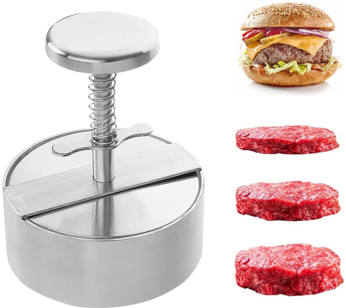 Hamburger Press - Burger Makers - with Scale Markings - 11.5*11.5*14 cm - Burger Press - Adjustable - Stainless Steel Hamburger Patty Maker - Non-Stick Burger Maker - Cookware - for Veggie, Meat, Beef, Pork, Lamb, Cheese, BBQ, Barbecue Grill - Image 1