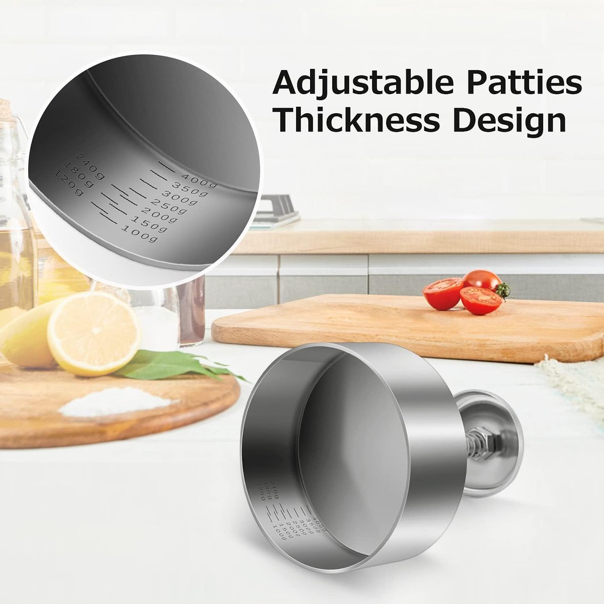 Hamburger Press - Burger Makers - with Scale Markings - 11.5*11.5*14 cm - Burger Press - Adjustable - Stainless Steel Hamburger Patty Maker - Non-Stick Burger Maker - Cookware - for Veggie, Meat, Beef, Pork, Lamb, Cheese, BBQ, Barbecue Grill - Image 2