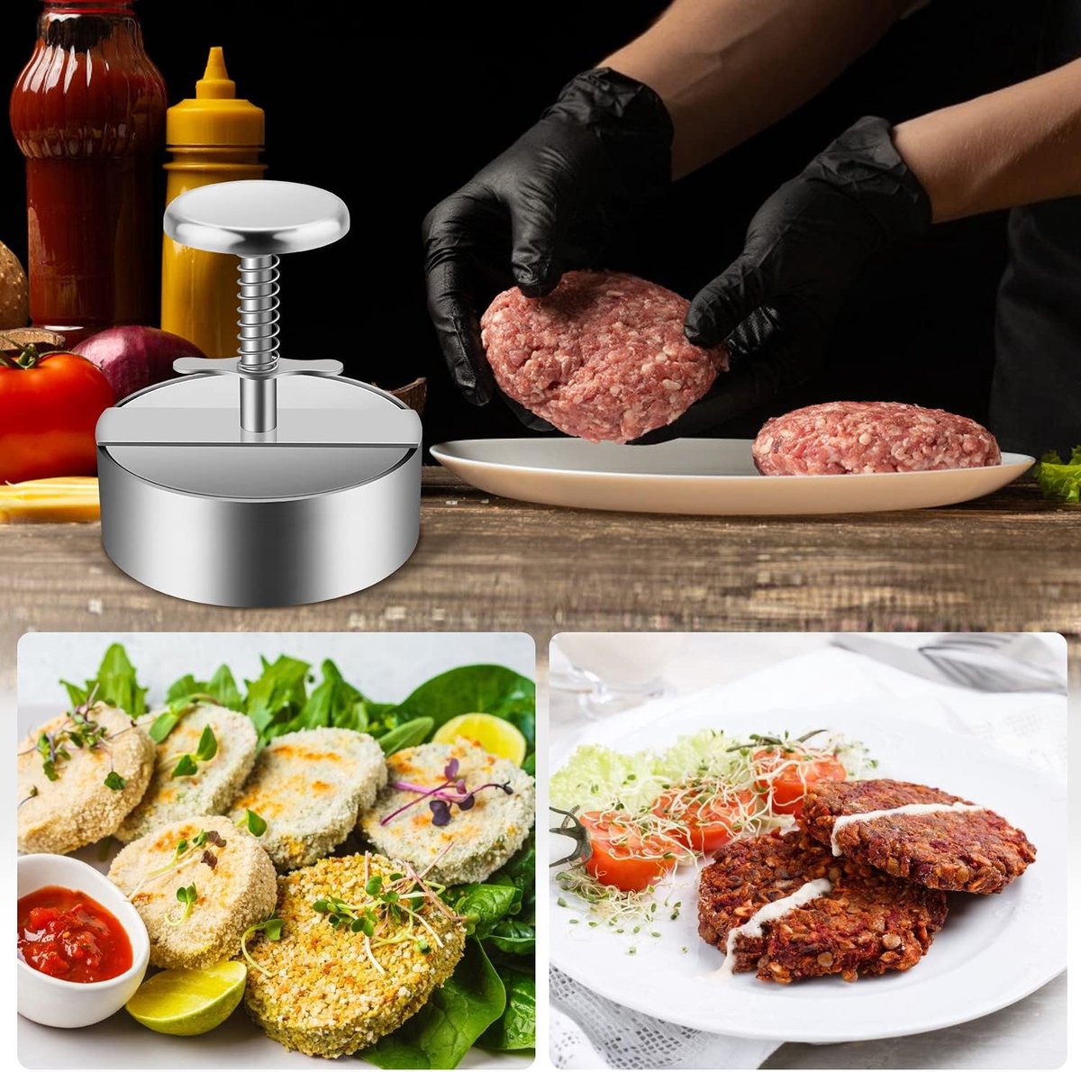 Hamburger Press - Burger Makers - with Scale Markings - 11.5*11.5*14 cm - Burger Press - Adjustable - Stainless Steel Hamburger Patty Maker - Non-Stick Burger Maker - Cookware - for Veggie, Meat, Beef, Pork, Lamb, Cheese, BBQ, Barbecue Grill - Image 4
