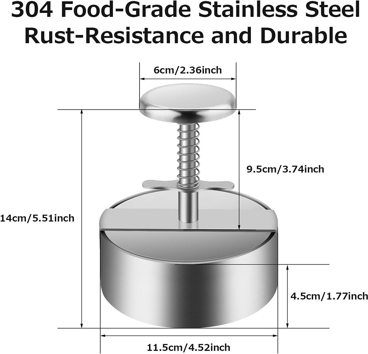 Hamburger Press - Burger Makers - with Scale Markings - 11.5*11.5*14 cm - Burger Press - Adjustable - Stainless Steel Hamburger Patty Maker - Non-Stick Burger Maker - Cookware - for Veggie, Meat, Beef, Pork, Lamb, Cheese, BBQ, Barbecue Grill - Image 5