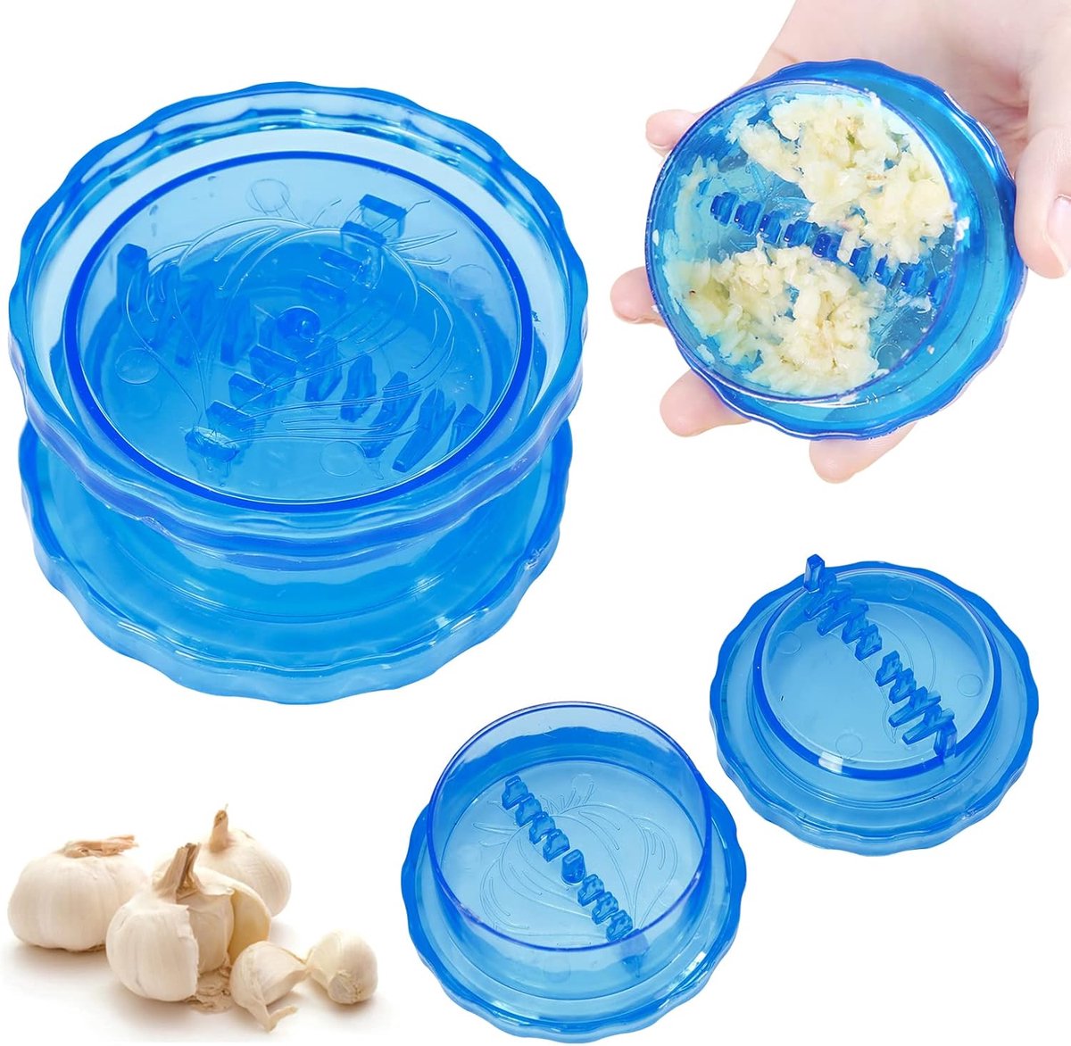 Garlic Twister - Garlic Press - Suitable for Garlic - Manual Garlic Press - Kitchen Gadget Press - Garlic Presses - Ginger Press - for chopping garlic, onions, ginger, herbs and nuts - Blue Transparent - Image 1