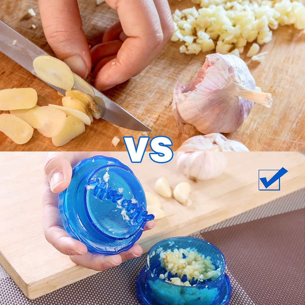 Garlic Twister - Garlic Press - Suitable for Garlic - Manual Garlic Press - Kitchen Gadget Press - Garlic Presses - Ginger Press - for chopping garlic, onions, ginger, herbs and nuts - Blue Transparent - Image 3