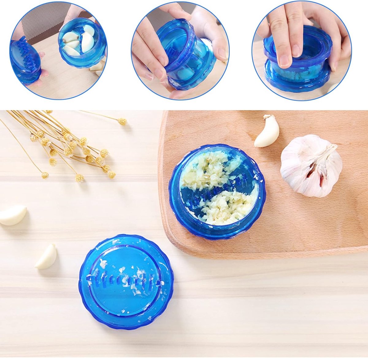Garlic Twister - Garlic Press - Suitable for Garlic - Manual Garlic Press - Kitchen Gadget Press - Garlic Presses - Ginger Press - for chopping garlic, onions, ginger, herbs and nuts - Blue Transparent - Image 6