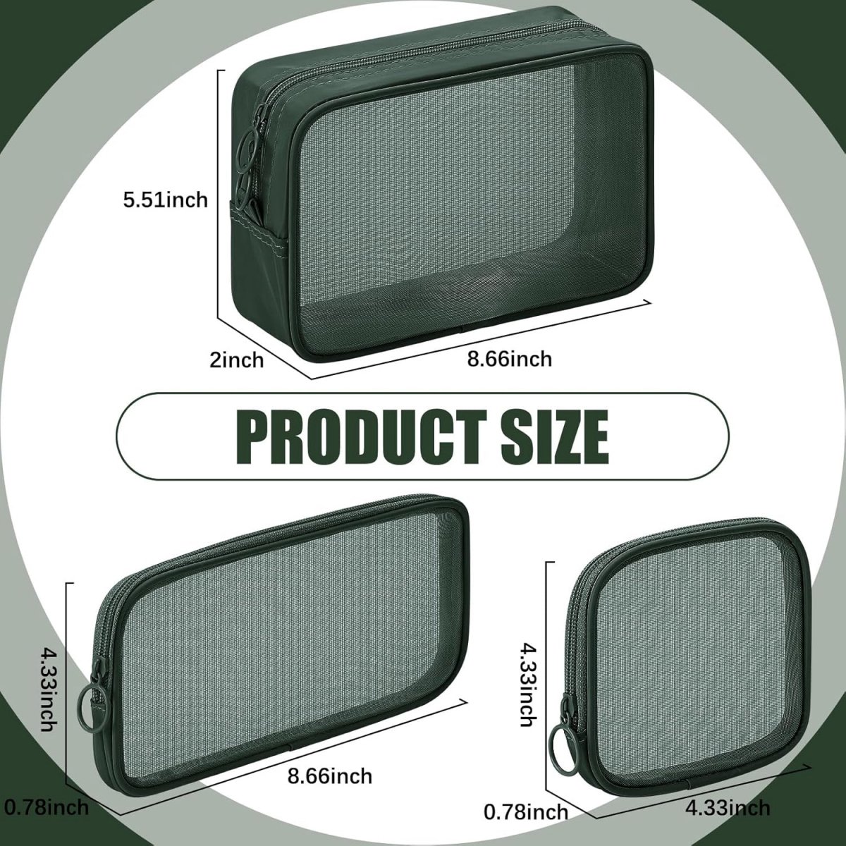 pieces - Cosmetic bag - Travel toiletry bag - Storage bag - mesh cosmetic bag - travel bag with zipper - mini makeup bag - for daily accessories - for travel and daily use - small, large, medium - olive green - Image 2