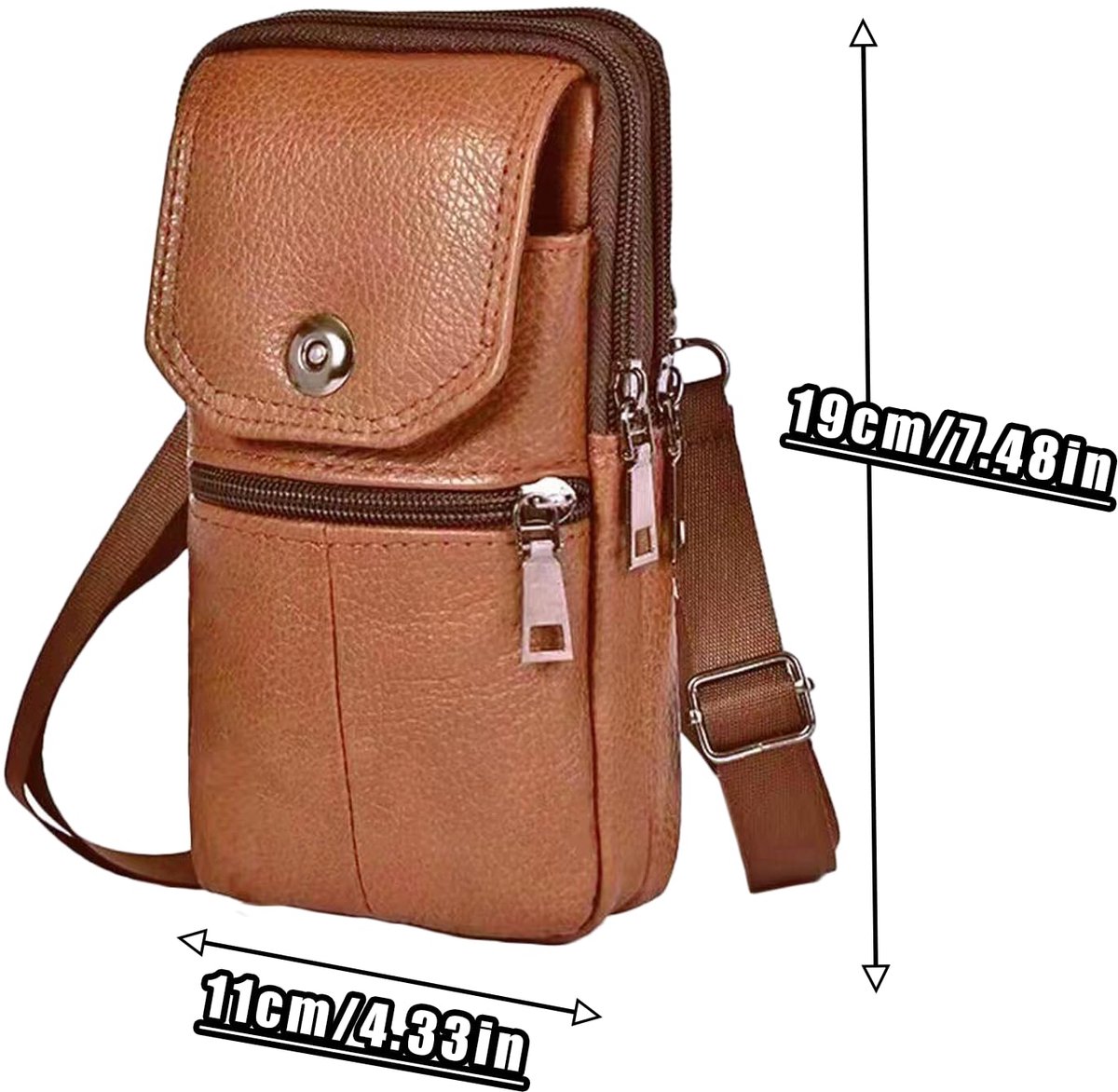 Leather Belt Bag - with Shoulder Strap - Leather Phone Waist Bag - Standing Small Belt Bag - Belt Bag - Men's Leather Shoulder Bag - Phone Holder - Vertical Phone Holder - Waist Belt - Smartphone Bag - Organizer - Waist Bag - Wallet - Shoulder Bag - Yello - Image 3