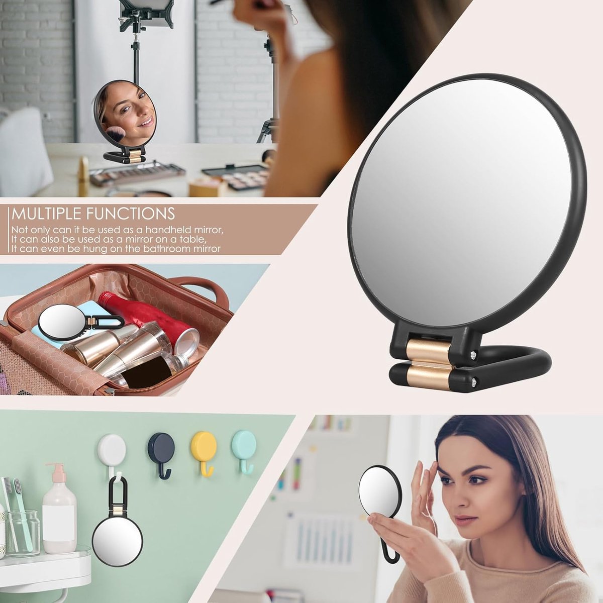 30X Magnifying Mirror - 24*14 cm - Hand Mirror with Folding Handle - Travel Magnifying Mirror with Handle - Double-Sided Magnifying Mirror - with 30x/1x Magnification - Portable Makeup Mirror - Multifunctional Hand Mirror - Black - Image 3