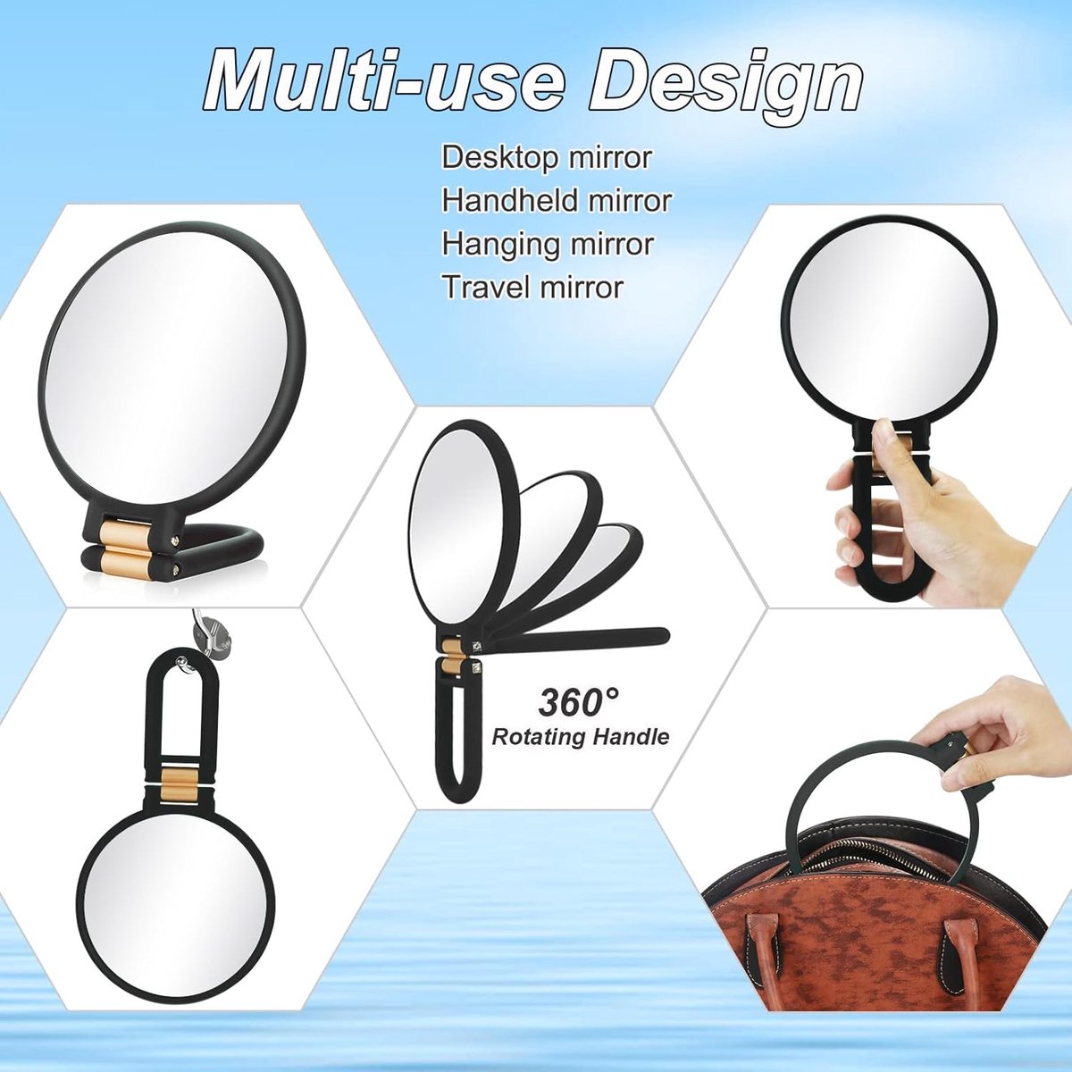 30X Magnifying Mirror - 24*14 cm - Hand Mirror with Folding Handle - Travel Magnifying Mirror with Handle - Double-Sided Magnifying Mirror - with 30x/1x Magnification - Portable Makeup Mirror - Multifunctional Hand Mirror - Black - Image 4