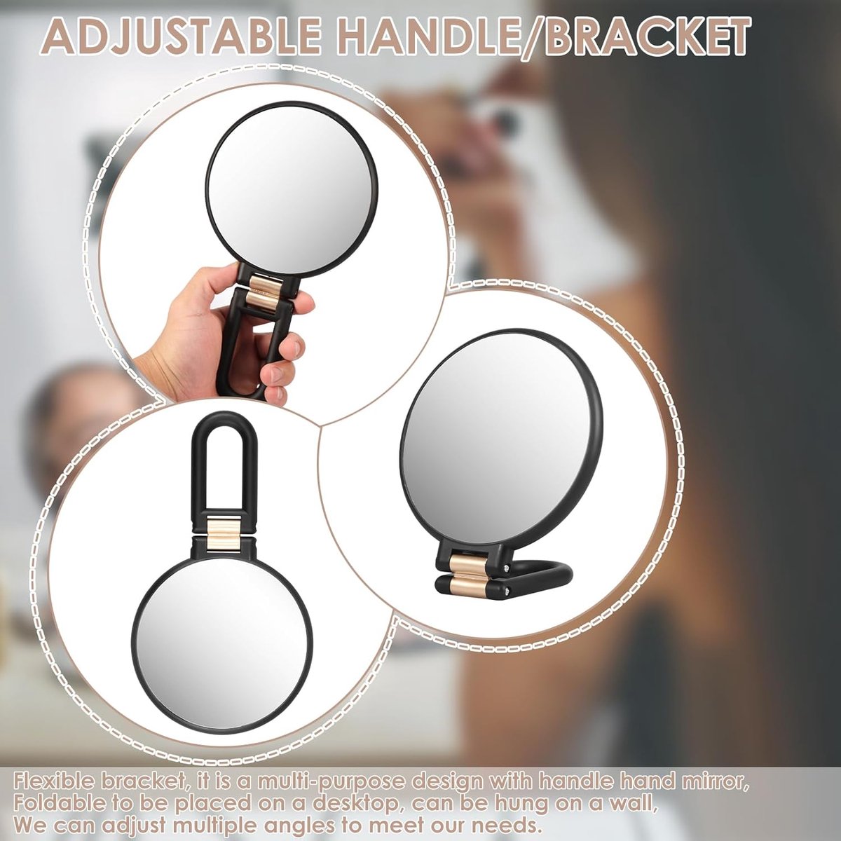 30X Magnifying Mirror - 24*14 cm - Hand Mirror with Folding Handle - Travel Magnifying Mirror with Handle - Double-Sided Magnifying Mirror - with 30x/1x Magnification - Portable Makeup Mirror - Multifunctional Hand Mirror - Black - Image 6