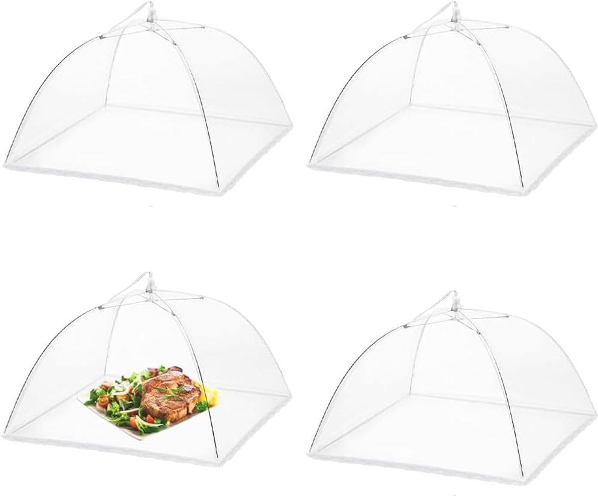 Fly Cover - 4 Pieces - Food Protection Covers - Fly Cover - Foldable - Pop-up Umbrella Net Tent - Cover - Mesh - Mesh Material - Fly Protection - For Food, Fruit, Barbecue - Insect Protection - Perfect Protection - 33*33 cm (12
