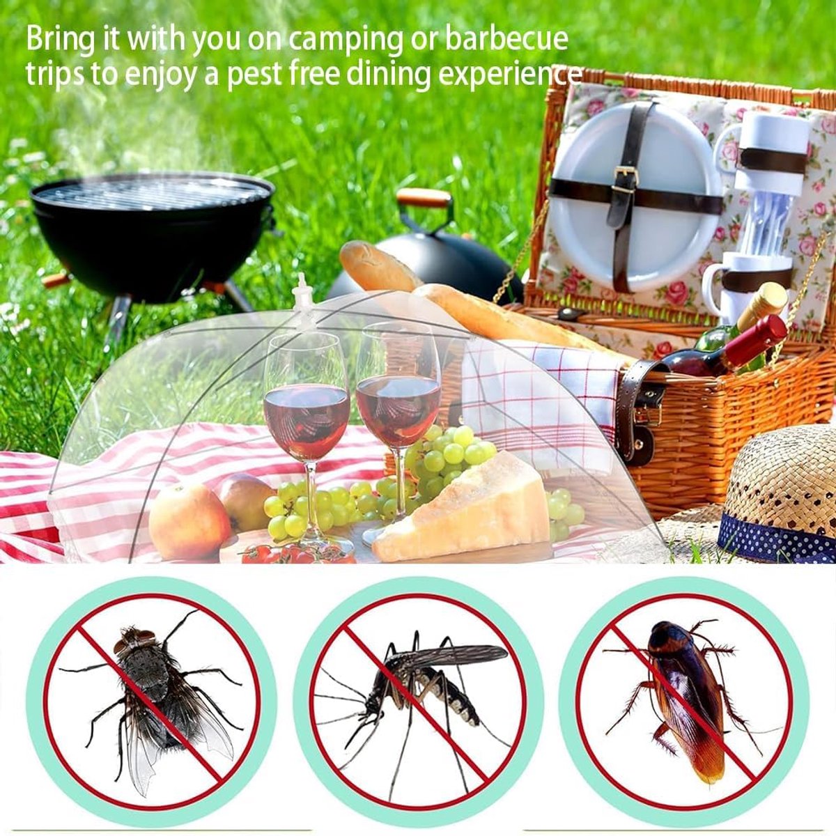 Fly Cover - 4 Pieces - Food Protection Covers - Fly Cover - Foldable - Pop-up Umbrella Net Tent - Cover - Mesh - Mesh Material - Fly Protection - For Food, Fruit, Barbecue - Insect Protection - Perfect Protection - 33*33 cm (12