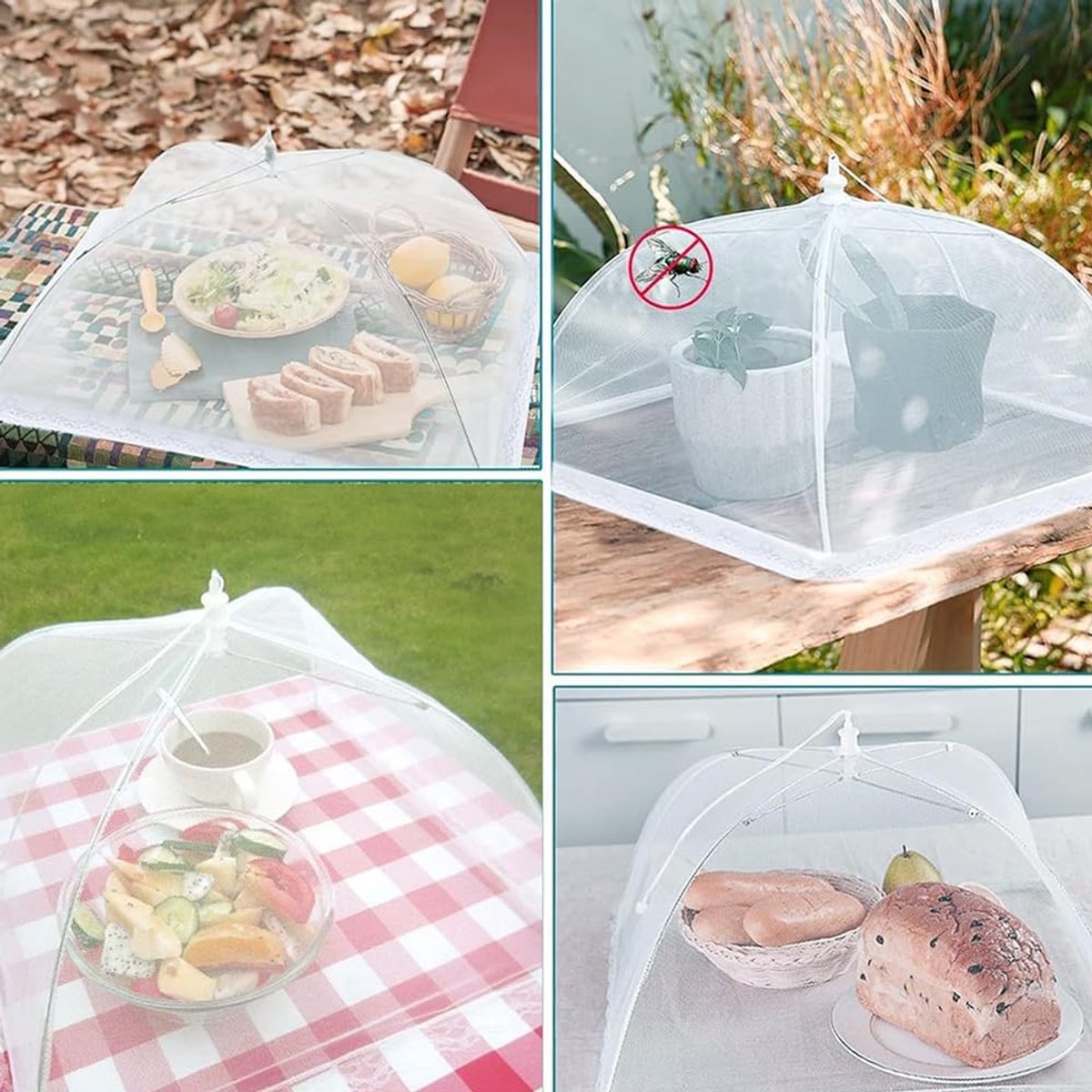 Fly Cover - 4 Pieces - Food Protection Covers - Fly Cover - Foldable - Pop-up Umbrella Net Tent - Cover - Mesh - Mesh Material - Fly Protection - For Food, Fruit, Barbecue - Insect Protection - Perfect Protection - 33*33 cm (12