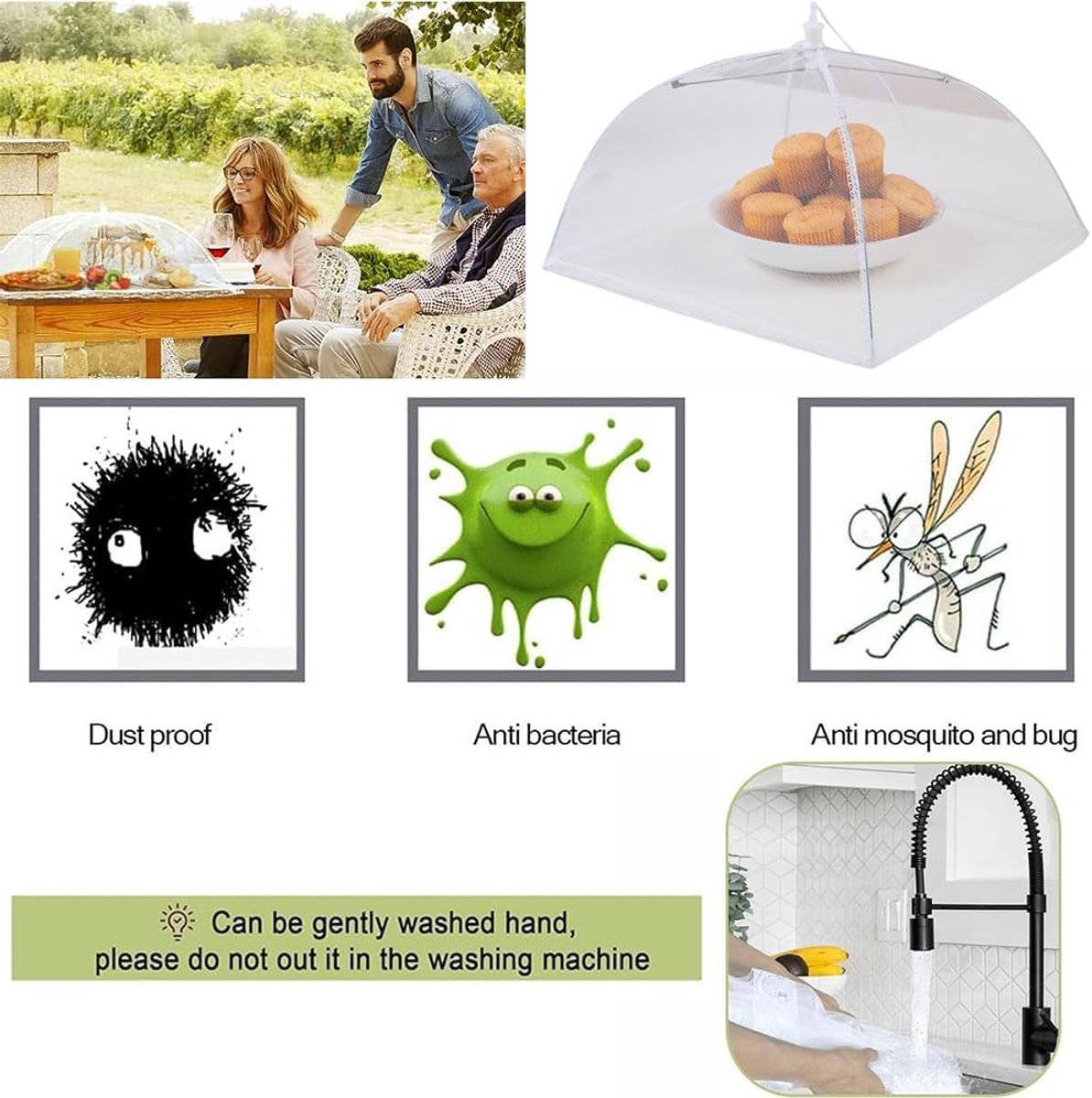 Fly Cover - 4 Pieces - Food Protection Covers - Fly Cover - Foldable - Pop-up Umbrella Net Tent - Cover - Mesh - Mesh Material - Fly Protection - For Food, Fruit, Barbecue - Insect Protection - Perfect Protection - 33*33 cm (12