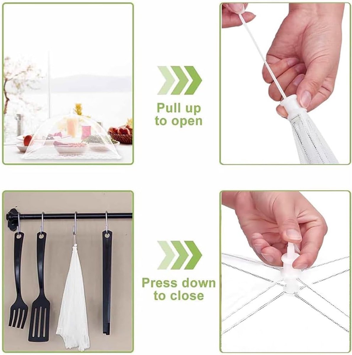 Fly Cover - 4 Pieces - Food Protection Covers - Fly Cover - Foldable - Pop-up Umbrella Net Tent - Cover - Mesh - Mesh Material - Fly Protection - For Food, Fruit, Barbecue - Insect Protection - Perfect Protection - 33*33 cm (12