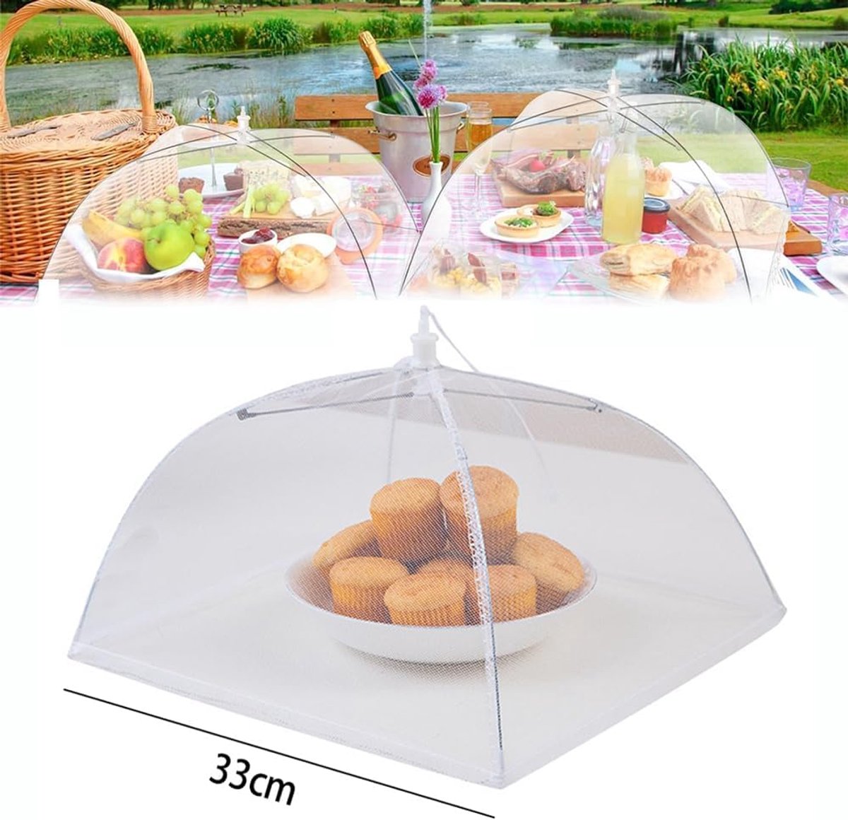 Fly Cover - 4 Pieces - Food Protection Covers - Fly Cover - Foldable - Pop-up Umbrella Net Tent - Cover - Mesh - Mesh Material - Fly Protection - For Food, Fruit, Barbecue - Insect Protection - Perfect Protection - 33*33 cm (12