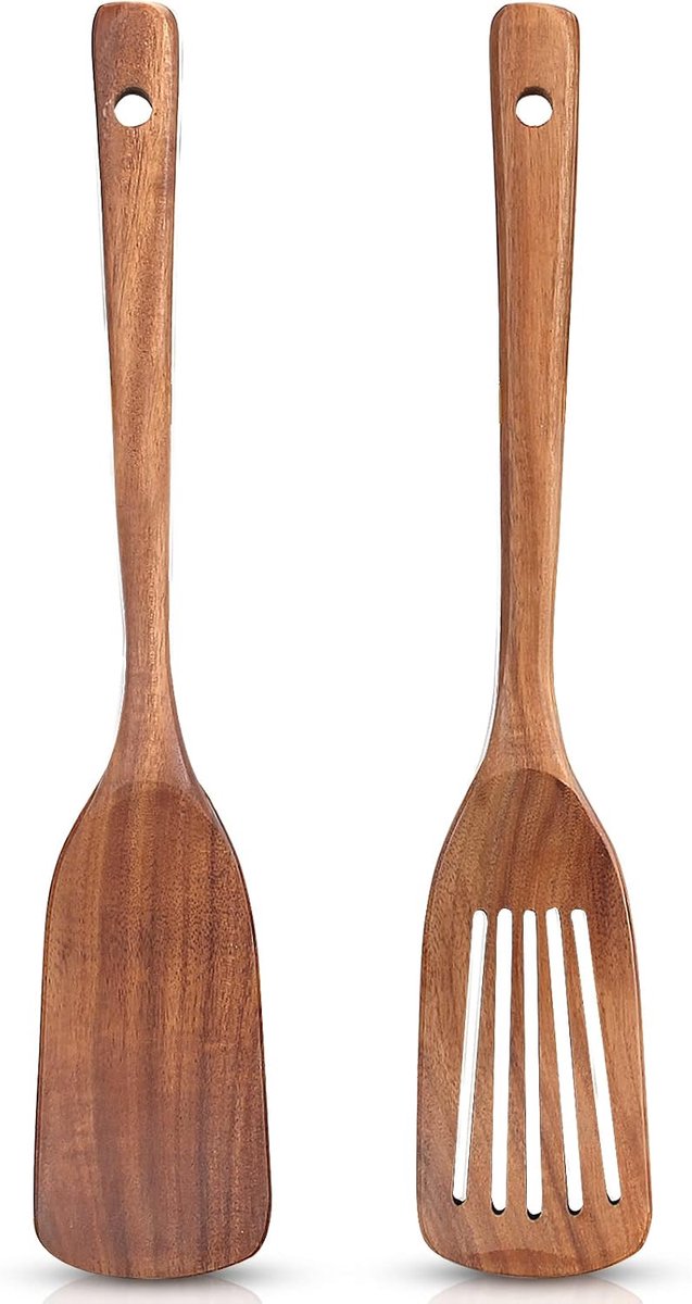2 pieces - 33*6.5 cm - wooden spatulas - cooking utensil set - wok spatulas - spatula - kitchen utensils - flat wok pancake spatula - kitchen accessories - non-stick pan - brown - Image 1