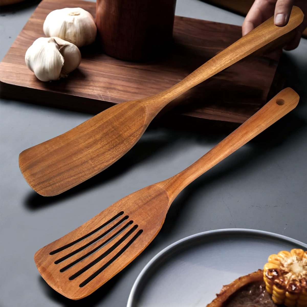 2 pieces - 33*6.5 cm - wooden spatulas - cooking utensil set - wok spatulas - spatula - kitchen utensils - flat wok pancake spatula - kitchen accessories - non-stick pan - brown - Image 2