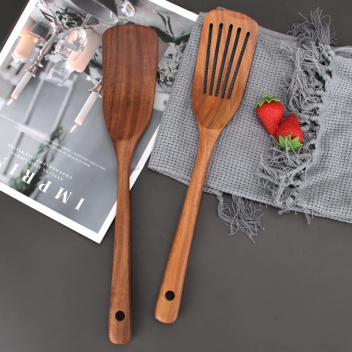 2 pieces - 33*6.5 cm - wooden spatulas - cooking utensil set - wok spatulas - spatula - kitchen utensils - flat wok pancake spatula - kitchen accessories - non-stick pan - brown - Image 3