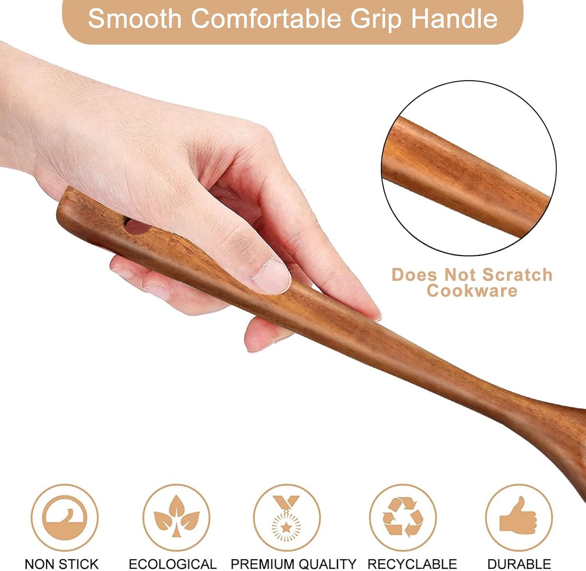 2 pieces - 33*6.5 cm - wooden spatulas - cooking utensil set - wok spatulas - spatula - kitchen utensils - flat wok pancake spatula - kitchen accessories - non-stick pan - brown - Image 6