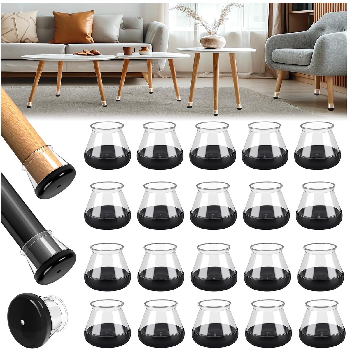 28 Pieces Chair Leg Protectors - Silicone Protective Caps - Chair Leg Protectors - Round Medium Silicone Chair Cushion - Anti-Scratch Felt - Furniture Cushions - Chair Leg Protectors - Carpet Chair Leg Cushions (fit: 20.1-30 mm) - Floor Protection - Black - Image 1