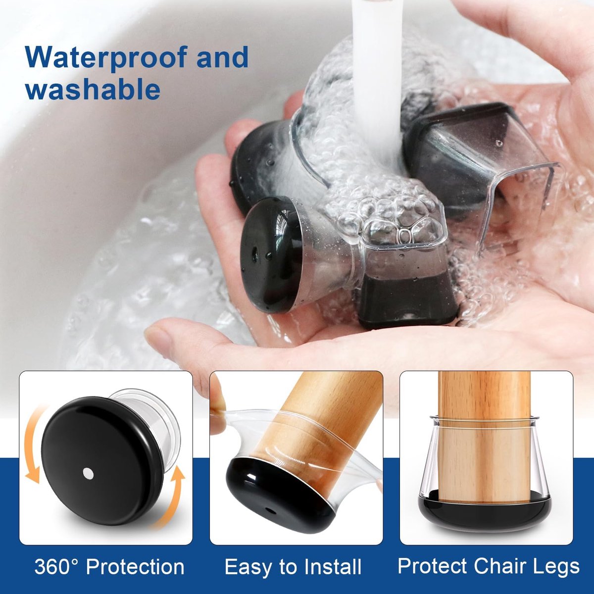 28 Pieces Chair Leg Protectors - Silicone Protective Caps - Chair Leg Protectors - Round Medium Silicone Chair Cushion - Anti-Scratch Felt - Furniture Cushions - Chair Leg Protectors - Carpet Chair Leg Cushions (fit: 20.1-30 mm) - Floor Protection - Black - Image 2