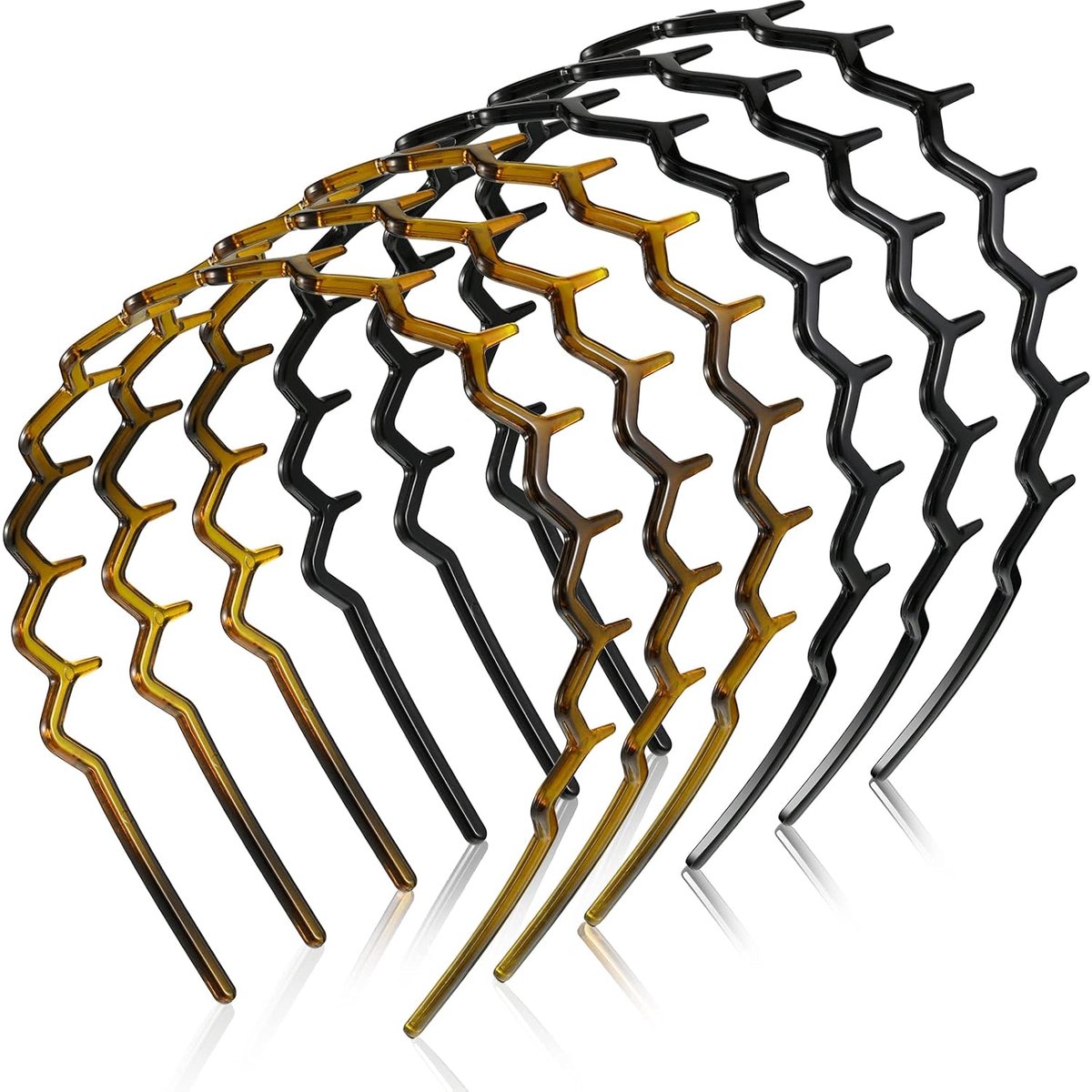 Pieces Zigzag Headbands - Women's Hairbands - for thick curly hair - plastic shark tooth combs - Hair Accessories - sawtooth headbands - plastic wavy tooth headbands - for men and women - black, brown - Image 1