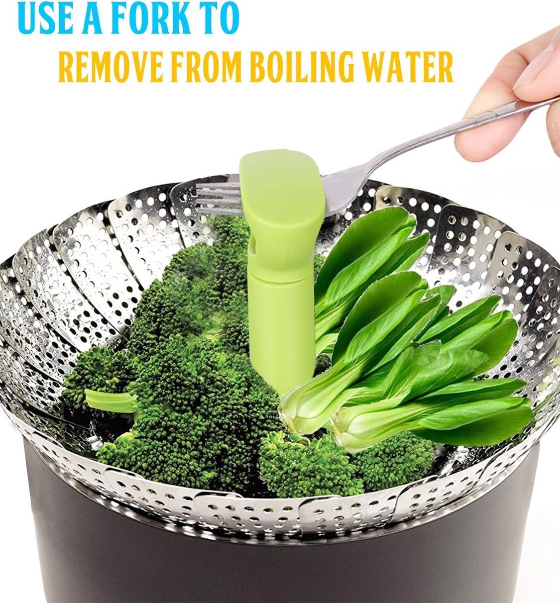 Vegetable steamer - Steamer basket - Stainless steel steamer - Fits all pans - Retractable - Adjustable - Foldable steam liner - With telescopic handle - silver - Image 5