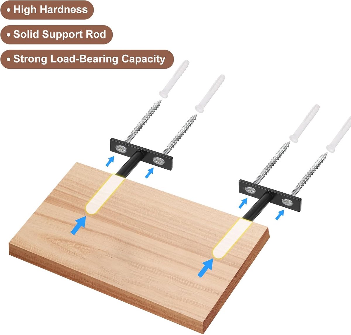 4 pieces - concealed floating shelf brackets - 3 inch - silver - shelves - floating shelf support brackets - steel - wall mounting - screws and plugs included - T-brackets for shelves - for floating wooden shelves - black - 76 mm - Image 5