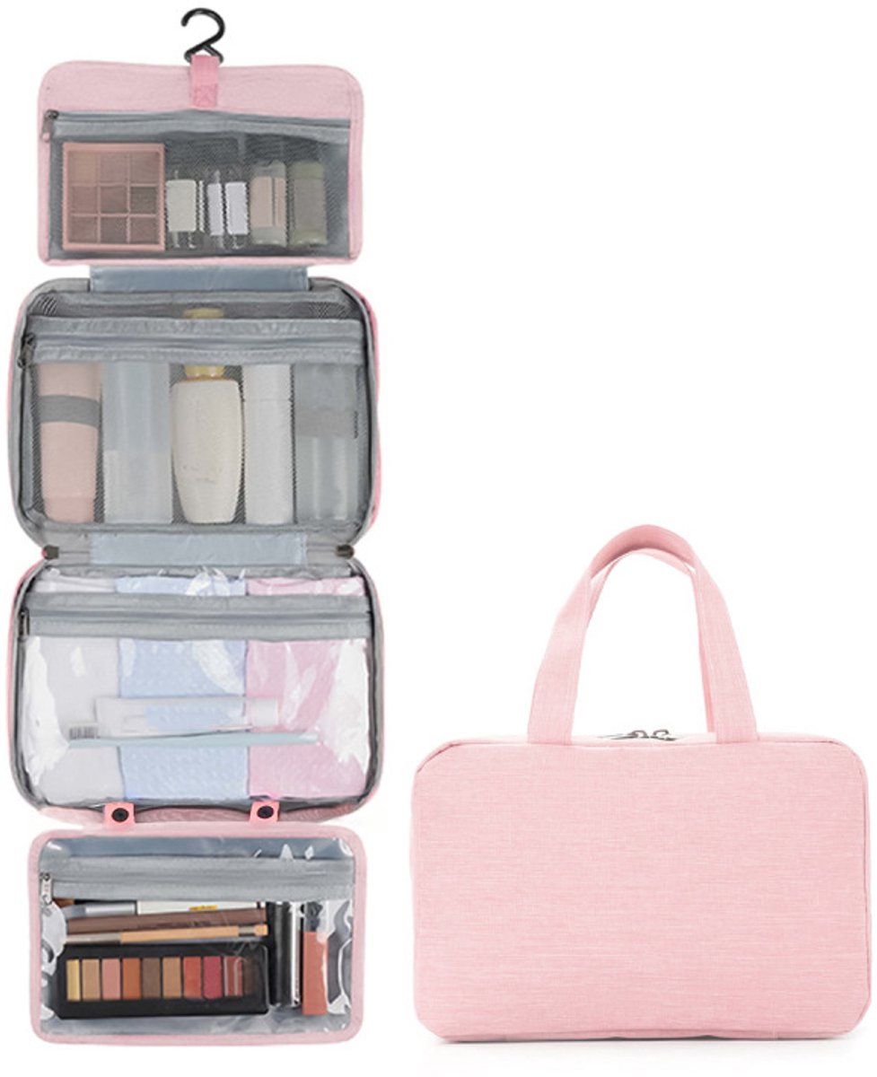 Toiletry bag - Portable hanging toiletry bag - foldable travel toiletry bag - large foldable travel bag - travel makeup bag - storage bag - with 4 compartments - waterproof toiletry bag - unisex - for vacation, shower, camping and travel - 27*18*8 cm - pi - Image 1