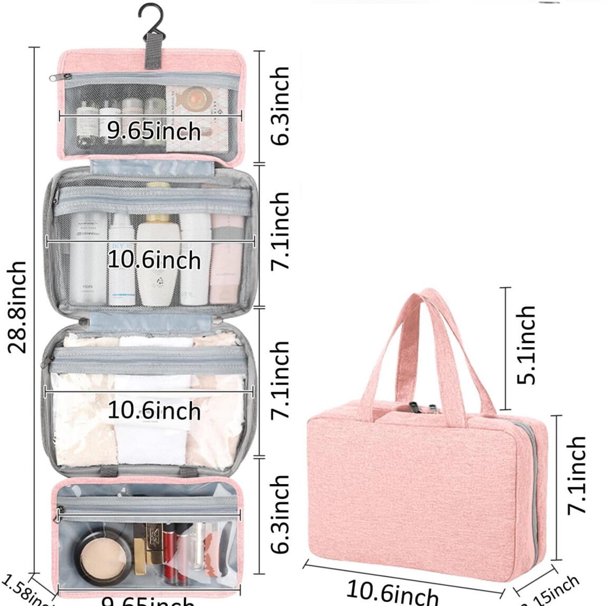 Toiletry bag - Portable hanging toiletry bag - foldable travel toiletry bag - large foldable travel bag - travel makeup bag - storage bag - with 4 compartments - waterproof toiletry bag - unisex - for vacation, shower, camping and travel - 27*18*8 cm - pi - Image 2