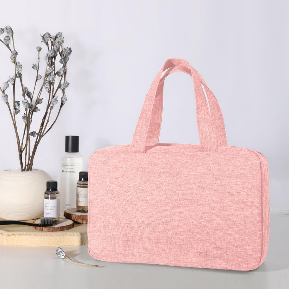 Toiletry bag - Portable hanging toiletry bag - foldable travel toiletry bag - large foldable travel bag - travel makeup bag - storage bag - with 4 compartments - waterproof toiletry bag - unisex - for vacation, shower, camping and travel - 27*18*8 cm - pi - Image 3