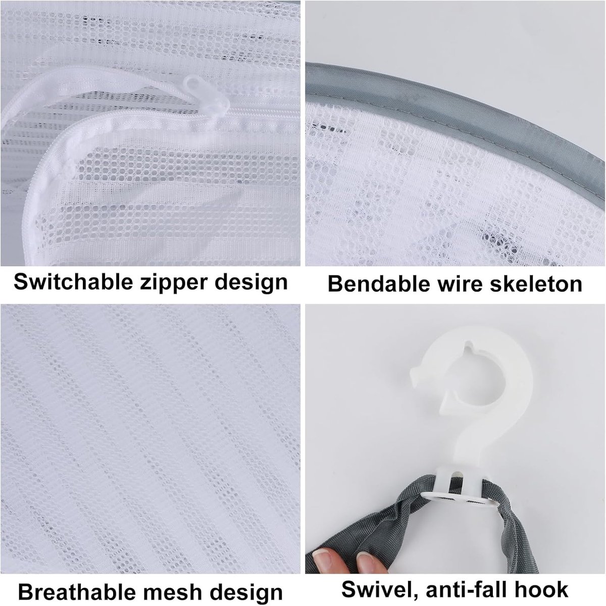 Herb Drying Rack - 40*60cm - 3-tier hanging herb drying net - Drying rack - Drying net - food drying net - hanging mesh net - plant drying rack - with zippers - foldable drying net - for buds, meat, herbs, vegetables, plants, fruit, clothing - white - Image 4