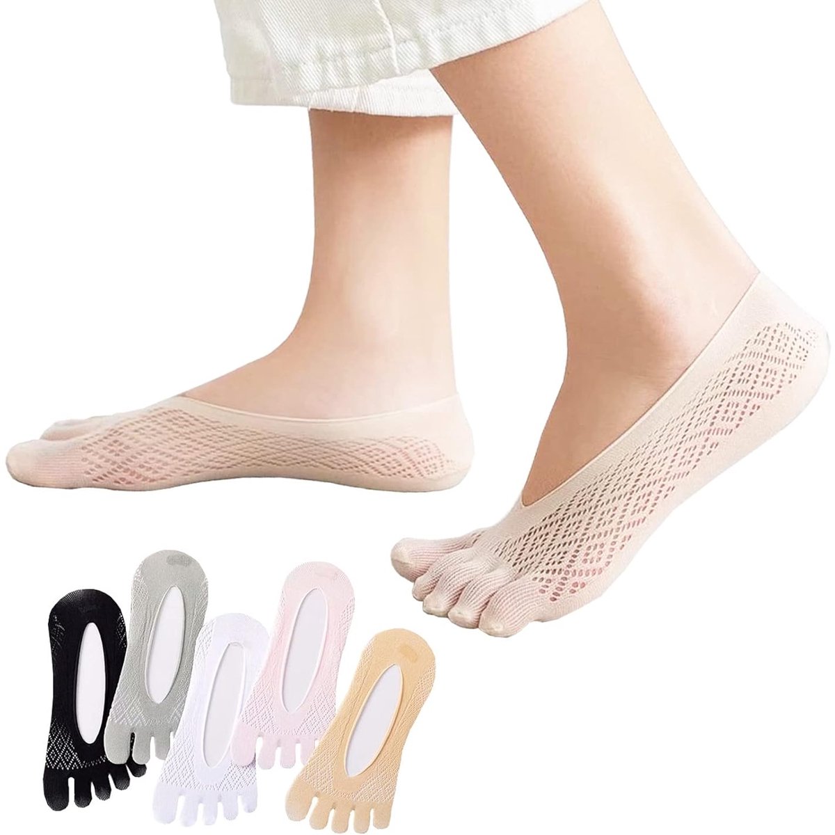 5 pairs of socks to align toe socks - Breathable - Toe socks - For bunions - Women's - Orthopedic compression toe socks for women - Invisible low five-toe socks - Yoga Socks - Comfortable Socks - Image 1