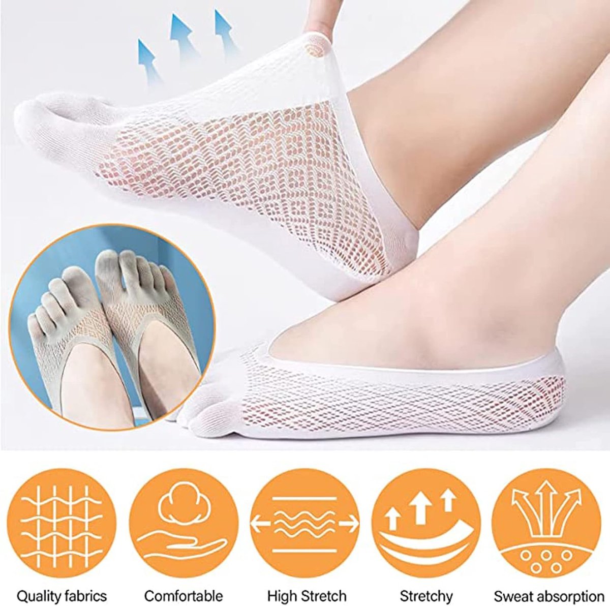 5 pairs of socks to align toe socks - Breathable - Toe socks - For bunions - Women's - Orthopedic compression toe socks for women - Invisible low five-toe socks - Yoga Socks - Comfortable Socks - Image 3