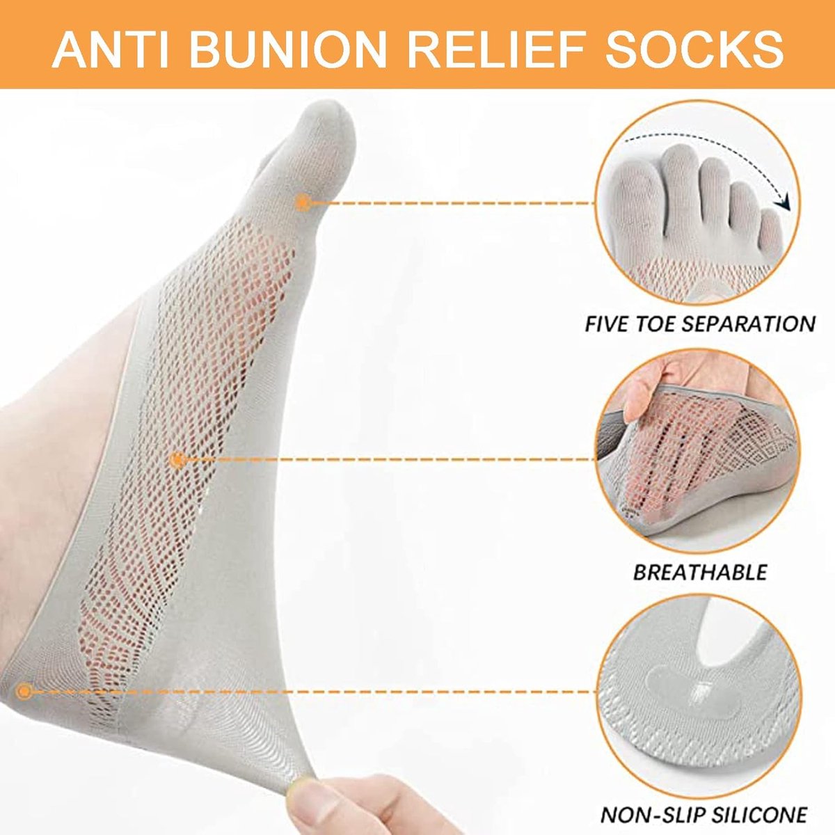 5 pairs of socks to align toe socks - Breathable - Toe socks - For bunions - Women's - Orthopedic compression toe socks for women - Invisible low five-toe socks - Yoga Socks - Comfortable Socks - Image 5