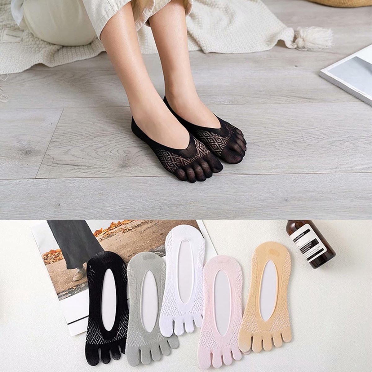 5 pairs of socks to align toe socks - Breathable - Toe socks - For bunions - Women's - Orthopedic compression toe socks for women - Invisible low five-toe socks - Yoga Socks - Comfortable Socks - Image 6