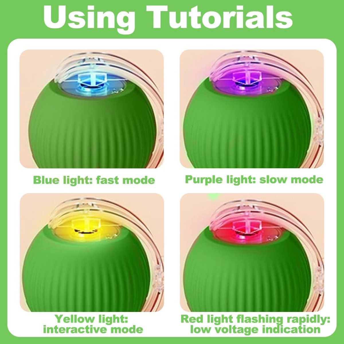 Electric Cat Ball Toy - Cat Toys - Electric Toy Ball - Pet Toys - Smart Toy Ball - Automatic Rolling Cat Ball - Interactive Cat Toy - Rechargeable - Cat Ball for Play and Interaction - Green - Image 2