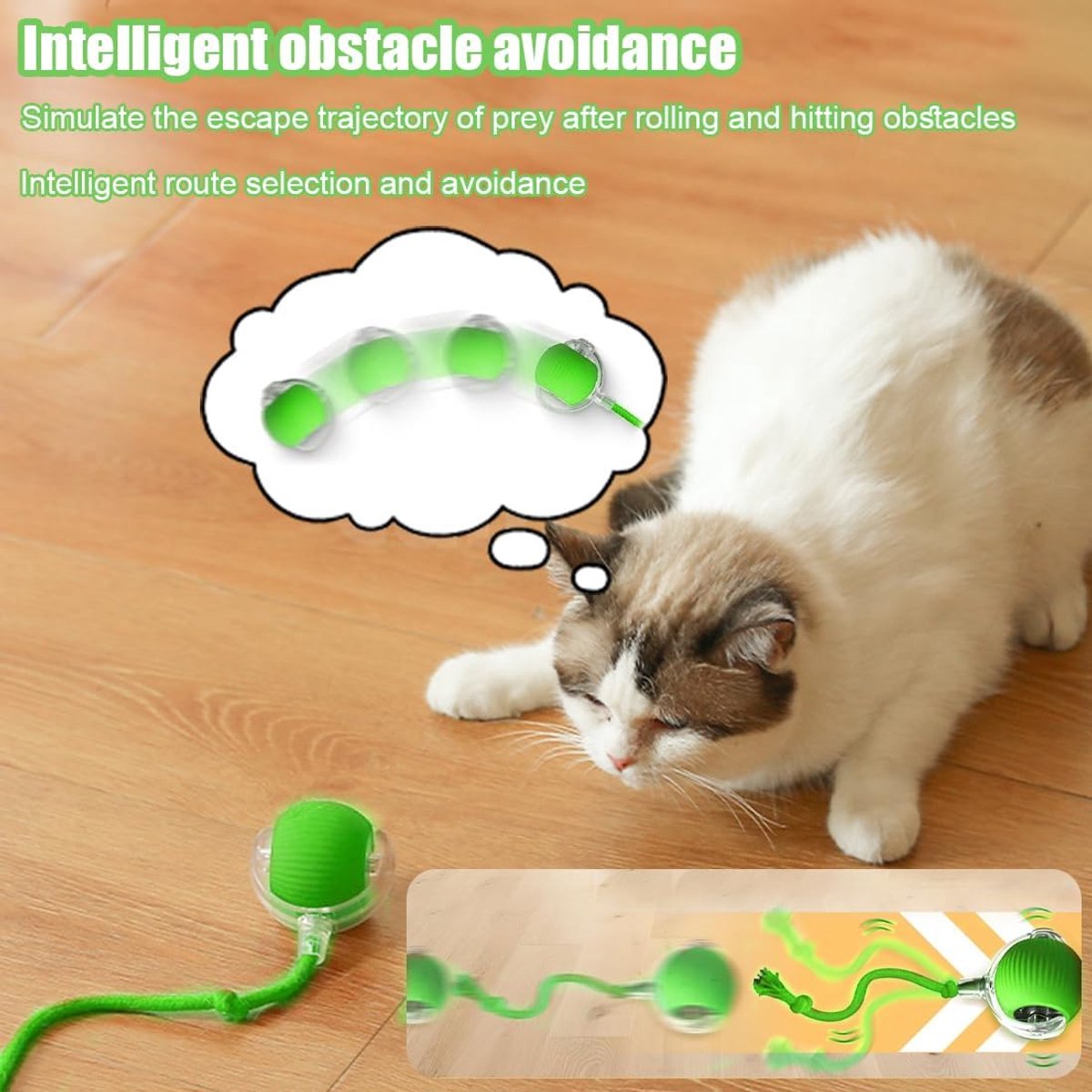 Electric Cat Ball Toy - Cat Toys - Electric Toy Ball - Pet Toys - Smart Toy Ball - Automatic Rolling Cat Ball - Interactive Cat Toy - Rechargeable - Cat Ball for Play and Interaction - Green - Image 3