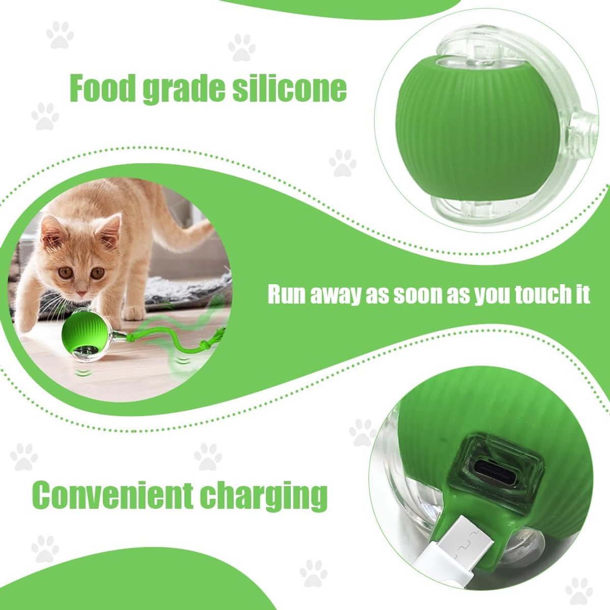 Electric Cat Ball Toy - Cat Toys - Electric Toy Ball - Pet Toys - Smart Toy Ball - Automatic Rolling Cat Ball - Interactive Cat Toy - Rechargeable - Cat Ball for Play and Interaction - Green - Image 4
