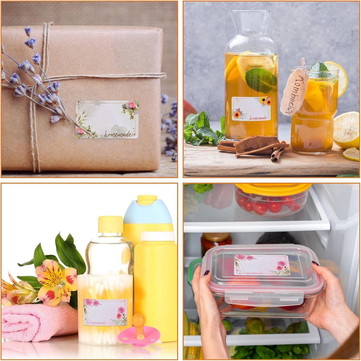 Self-adhesive jam labels - 500 pieces - 3x5 cm - easy-to-remove adhesive food labels - with floral pattern - for refrigerator, kitchen containers, and bottles - Image 4