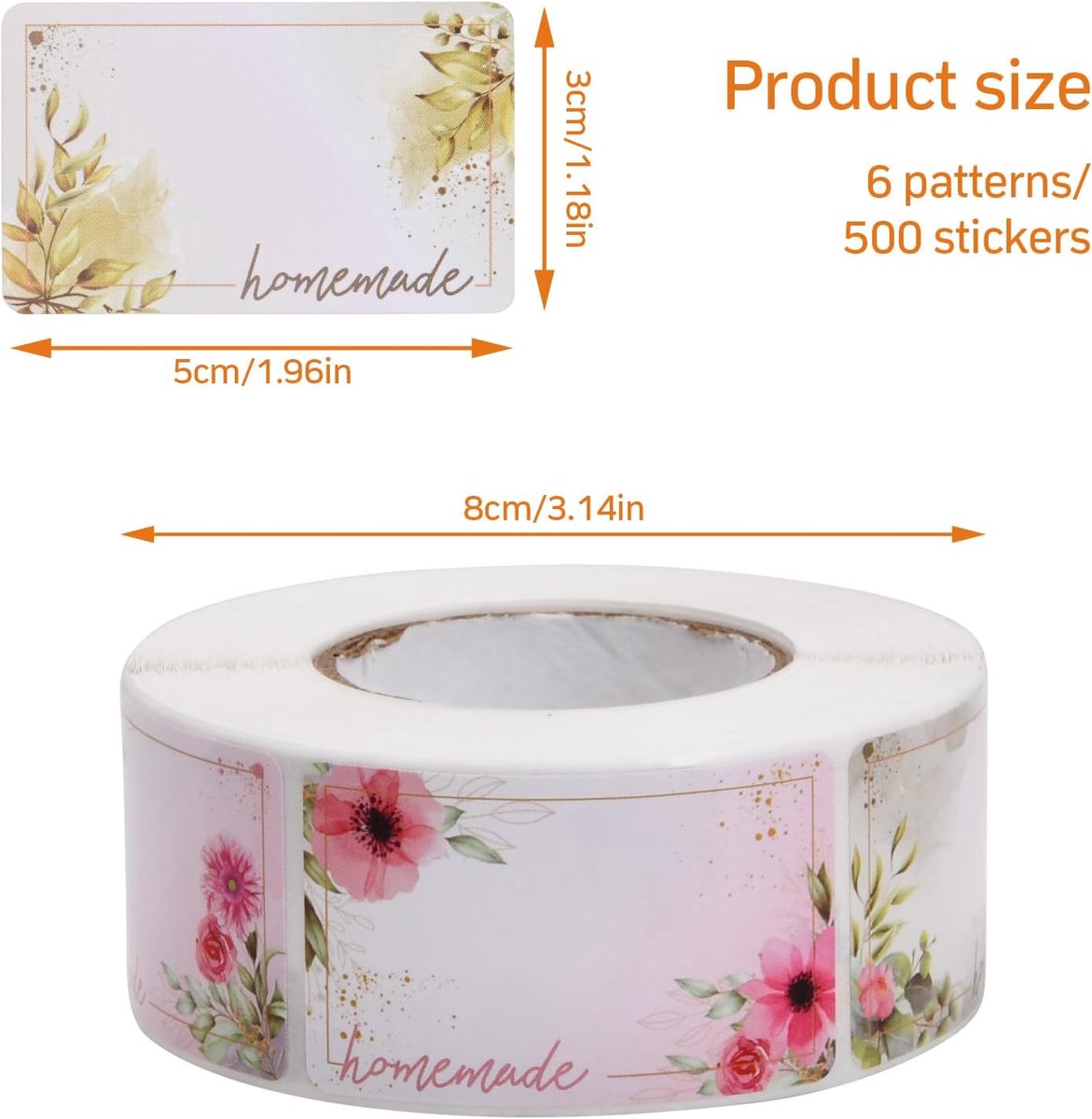 Self-adhesive jam labels - 500 pieces - 3x5 cm - easy-to-remove adhesive food labels - with floral pattern - for refrigerator, kitchen containers, and bottles - Image 5
