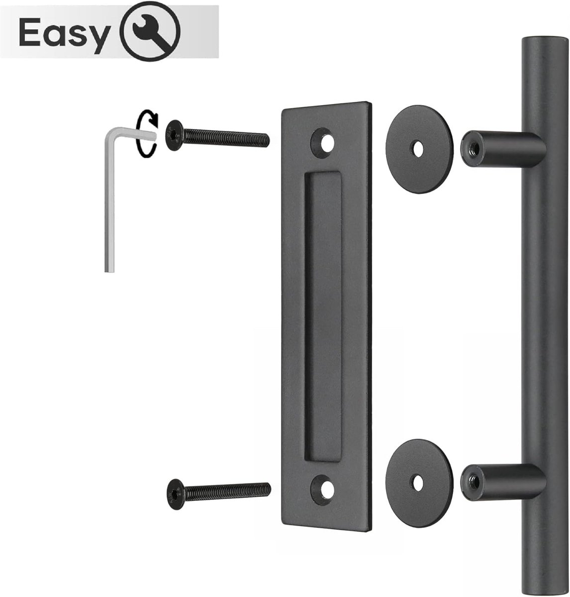 30 cm - Sliding Door Handle - Door Knob - Garage Handle - Sliding Door Knob Set - Barn Door Handles - Heavy Duty - With Screws - For Garage Door Cabinet - Black - Image 4