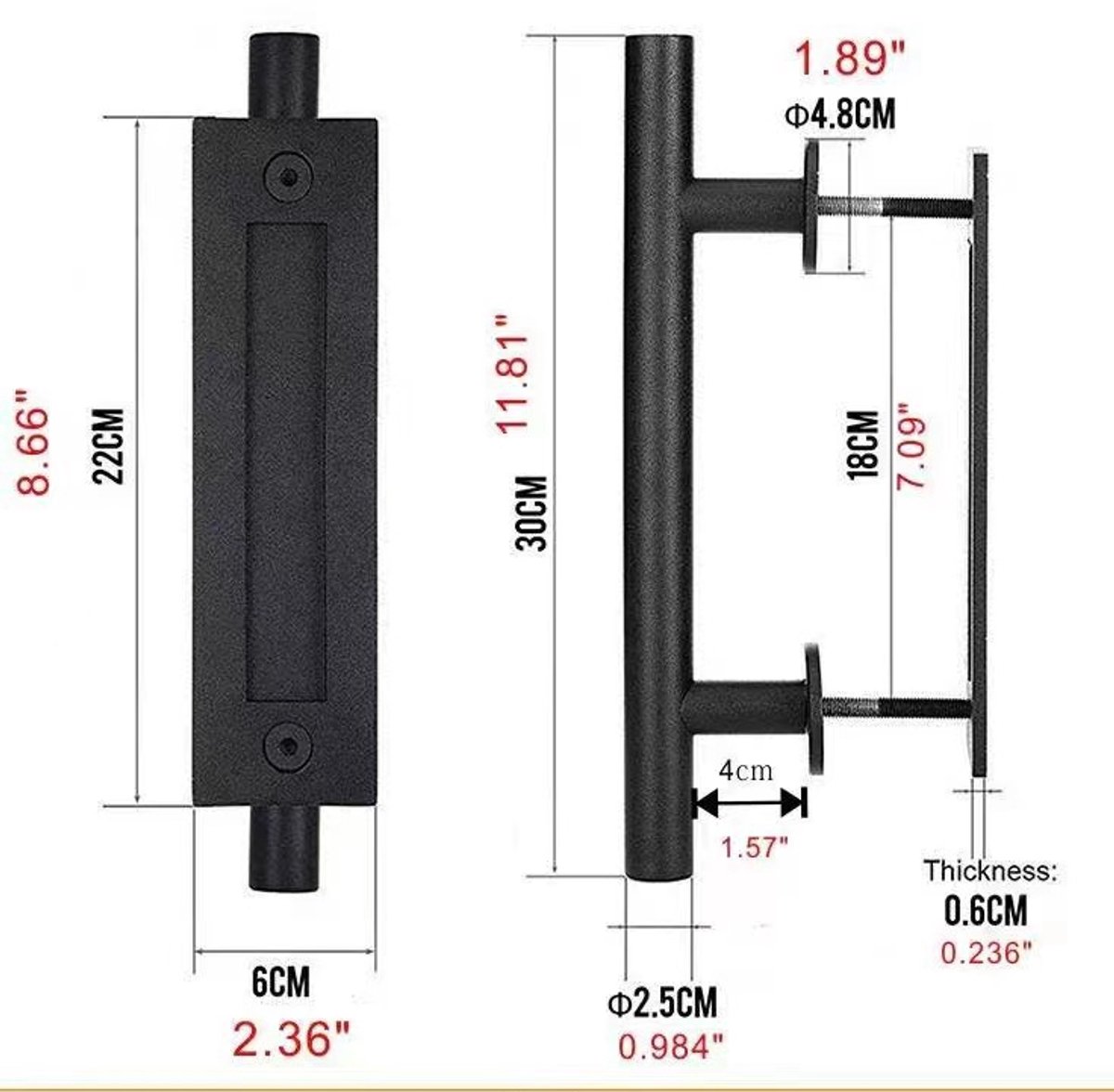 30 cm - Sliding Door Handle - Door Knob - Garage Handle - Sliding Door Knob Set - Barn Door Handles - Heavy Duty - With Screws - For Garage Door Cabinet - Black - Image 5