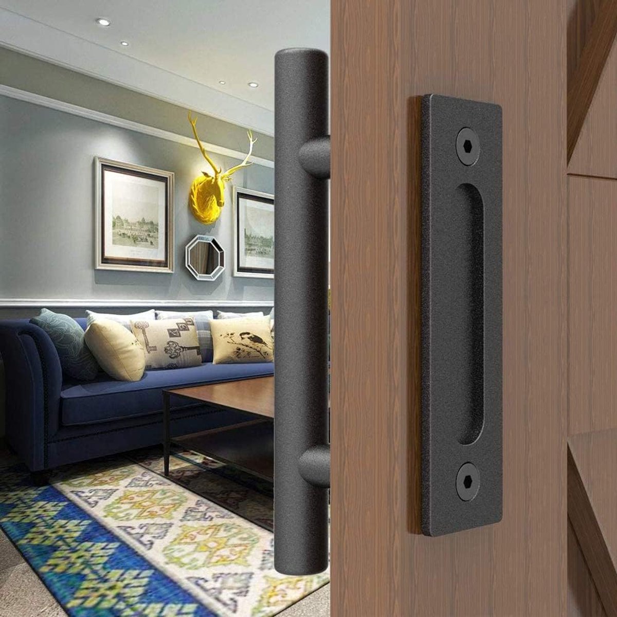 30 cm - Sliding Door Handle - Door Knob - Garage Handle - Sliding Door Knob Set - Barn Door Handles - Heavy Duty - With Screws - For Garage Door Cabinet - Black - Image 6