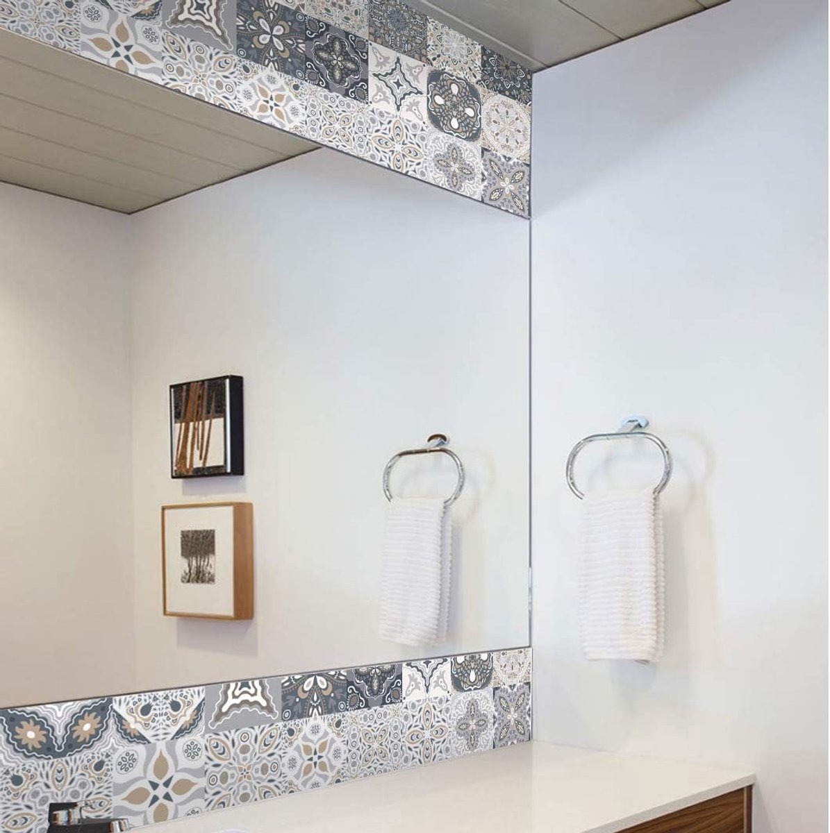 24 Pieces PVC Mosaic Tile Sticker - 10x10 cm - Adhesive Tiles - Moroccan Wall Tile - Waterproof Wallpaper - Decorative Film Furniture Film - Self-Adhesive Tiles - for Kitchen, Cabinet, Furniture, Table - Decorative Sticker Tiles - Adhesive Film Tile Stick - Image 2