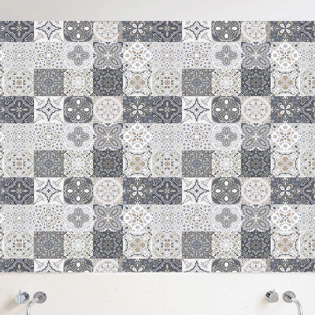 24 Pieces PVC Mosaic Tile Sticker - 10x10 cm - Adhesive Tiles - Moroccan Wall Tile - Waterproof Wallpaper - Decorative Film Furniture Film - Self-Adhesive Tiles - for Kitchen, Cabinet, Furniture, Table - Decorative Sticker Tiles - Adhesive Film Tile Stick - Image 3